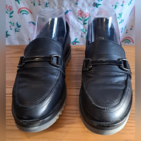 NWOT Aquatalia Feliciana Black Smooth Leather Chunky Preppy Loafer Shoe SZ 6.5 - Picture 2 of 10